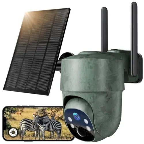WOLFANG 4G LTE Cámara de Caza Solar con Tarjeta SIM, 2.5K PTZ Camara Fototrampeo Exterior, PIR Detección, Visión Nocturna en Color Starlight, Audio de 2 vías, 0.2s Activación, IP66 Impermeable