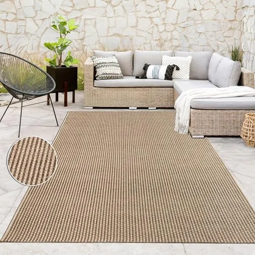 Paco Home Alfombra de Yute para Interior y Exterior - Natural y Negra, Resistente y Elegante, Ideal para Patio y Salón, tamaño:240x340 cm, Color:Beige 4
