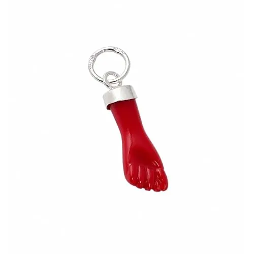 Minoplata Colgante Amuleto Higa Puño Cerrado Rojo Sintético, Plata de Ley 925, 15mm, Protector Contra Mal de Ojo