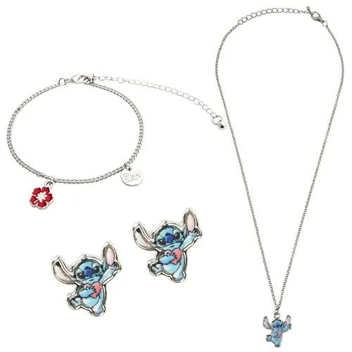Disney Juegos de Joyas para Niña de Stitch, Accesorios Lilo y Stitch, Pulsera Niña Aretes Collar Pendientes Regalos Niña (Multi Juegos de joyas)