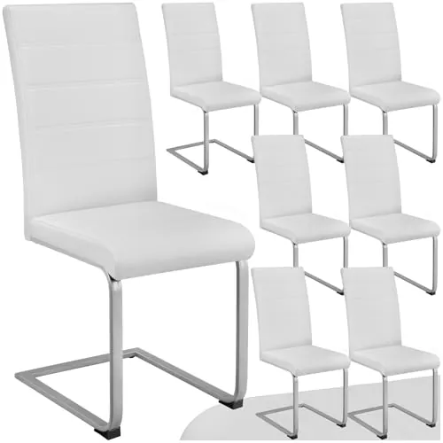 tectake® Conjunto de Sillas de Comedor, Diseño Moderno, Asiento y Respaldo Acolchado, Piel Sintética, Ergonómico, Ligero, Montaje Rápido, Sillas Cocina, Silla Comedor - 8 Sillas Blanco