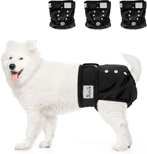 SlowTon Lava pañales para Perros, 3r Pack Pantalones para Perros fáciles de Quitar con Botones Ajustables, pañales para Perras Reutilizables Durante El Calor, inmersión emocionante