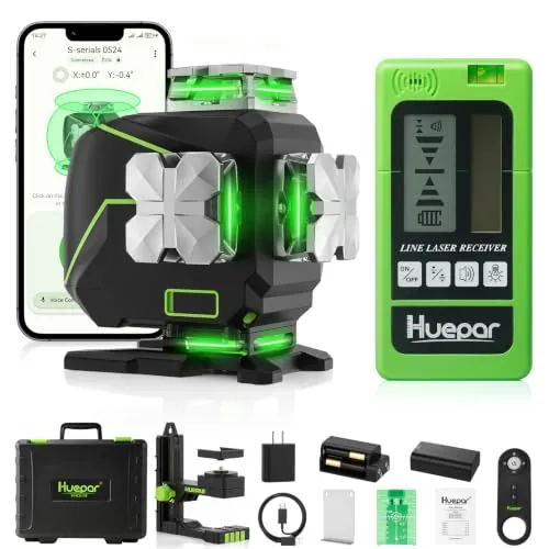 Huepar Nivel Láser 4D Autonivelante 16 Líneas Verdes 4 x 360°Bluetooth