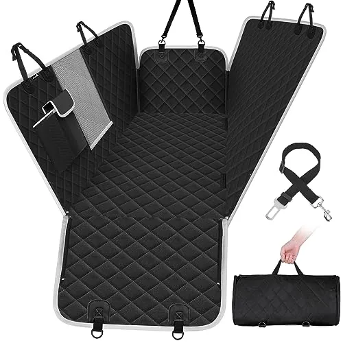 Pecute Funda Perros Coche, Funda de Asiento para Perros Impermeable y Resistente, Protector Coche Perros con Rejilla Flexible Pasar Aire, Universal para SUV, Camión, Transportar y Viaje (Negro)