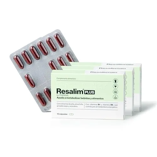 Resalim PLUS - Complemento Alimenticio para Ayudar a Metabolizar Bebidas y Alimentos, Ayuda a disminuir el cansancio y la fatiga - Pack de 3