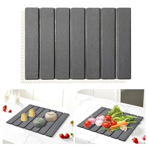 Alfombrilla Escurreplatos-Escurreplatos Diatomita Absorción Rápida y Secado Rápido Alfombrilla Diatomita Piedra Diatomita y Alfombra Escurridor de Platos Fregadero de Cocina (Gris Oscuro, 40 x 30cm)