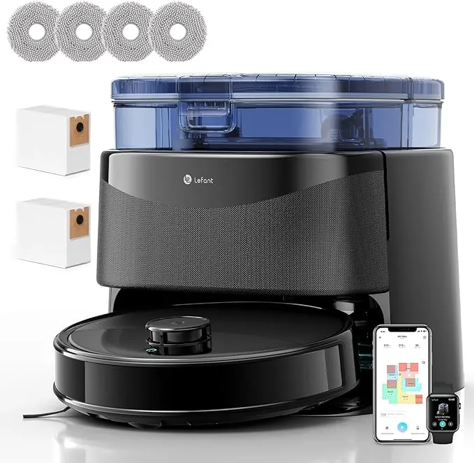 Lefant M3 MAX Robot Aspirador y Fregasuelos con Base de Autovaciado, Todo en Uno 20 000 Pa, Autonomía 210 min, Autovaciado 3,2 L, Autolavado/Secado Mopa, Navegación dToF, 5G WiFi/Alexa/App, Negro