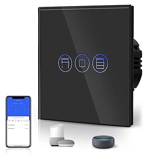 BSEED Interruptor Persiana WiFi,interruptores tactil empotrado,Inteligente Control de Porcentaje,Panel de Cristal,Control Remoto,Requiere Cable Neutro,86mm Negro