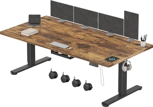 Devoko Escritorio Elevable Eléctrico 200 x 80 cm de Carga USB A, Escritorio Ajustable en Altura con Tablero, 3 Función de Memoria y Anticolisión, Regulable en Altura 72-118cm, Marrón
