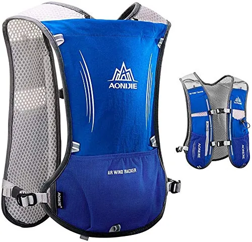 HINATAA 5L Multifunción Mochilas de Hidratación,Súper Ligero Chalecos de Hidratación Malla Transpirable, Correas Ajustables Hydration Mochila, para Hacer Senderismo, Escalar, Maratones (Azul)