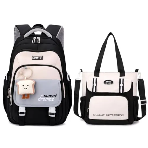 Amythe Mochila Escolar para Niñas Adolescentes, Conjunto, 36L Negro