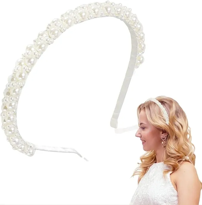 1 diadema de perlas blancas para mujer, diadema de novia, retro, para novia, diadema, peinados de boda, niñas, perlas sintéticas, accesorios para el cabello