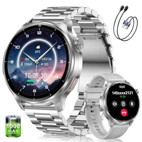 Fitdafit Reloj Inteligente Hombre con 1000mAh Batería, 1,52" HD Plata