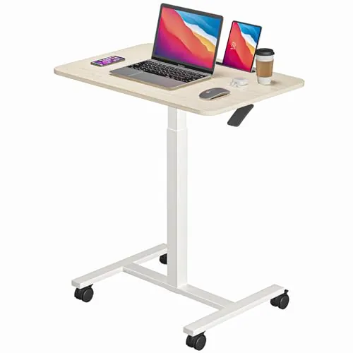 Dripex Mesa de Ordenador con Ruedas y Altura Regulable, pequeño Escritorio con Ranura para Tabletas y Móviles, Escritorio Móvil para Usar de Pie o Sentado