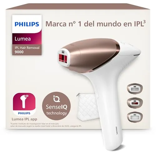 Philips Lumea serie 9000, dispositivo de depilación IPL, alternativa de depilación láser, tecnología SenseIQ, 3 accesorios para el cuerpo, la cara y zonas de precisión, con y sin cable, BRI955/00
