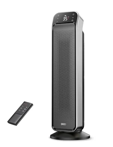 DREO Calefactor Bajo Consumo Silencioso, 25 Pulgadas, 1500W, Calefactor Eléctrico Cerámico con Control Remoto y Termostato, 3 Modos, 12h Función Temporizador, Protección antivuelco, Solaris Max