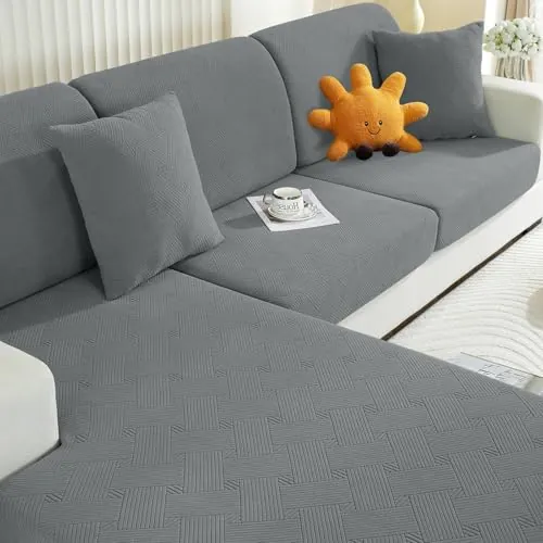 Ystyle Funda Asiento Sofa, Funda Cojin Sofa Ajustable, Funda Sofa Cojines Separado, Fundas De Cojín Elástico, Universal Fundas De Asientos Sofá (Chaise Longue, Gris Claro)