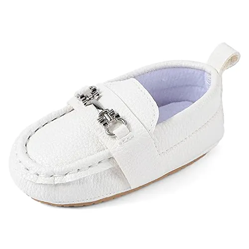 MASOCIO Zapatos Bebe Niño Mocasines Primeros Pasos Bebé con Suela Suave 6 12 Calzado Antideslizante Talla 18.5 6-9 Meses Blanco