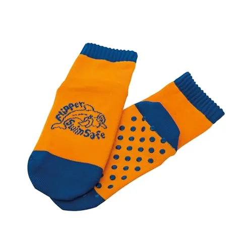 Flipper Swimsafe 1053 - Aquasocks con suela antideslizante en azul-naranja, para niños y bebés, talla 27 -30, ideal para ir a la piscina sin preocupaciones