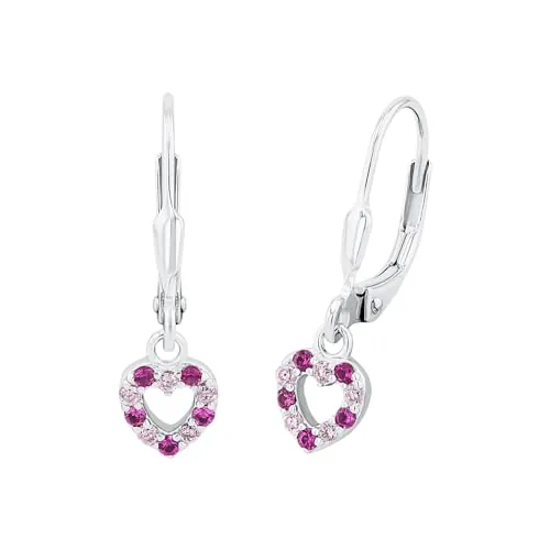 Prinzessin Lillifee pendientes plata de ley 925 joyería infantil para las orejas, con circonita sintética, 2,1 cm, plata, corazón, viene en caja de regalo de joyería, 9082650