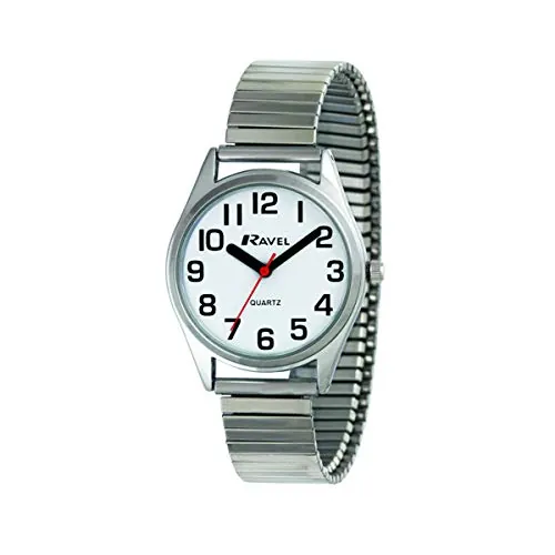 Ravel - Reloj Mujer Pulsera de Acero Inoxidable con Grandes números y Agujas - Tono Plateado/Esfera Blanca