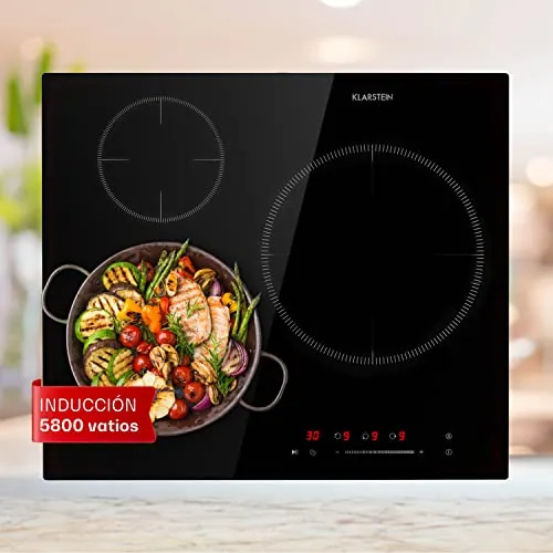 Klarstein Placa Induccion Eléctrica, 5800W, Vitrocerámica Inducción Eléctrica de 3 Fuegos, Placas de Cocción de Sobremesa, Control Táctil, Placas de Cocción de Inducción, Eléctricas para Cocinar