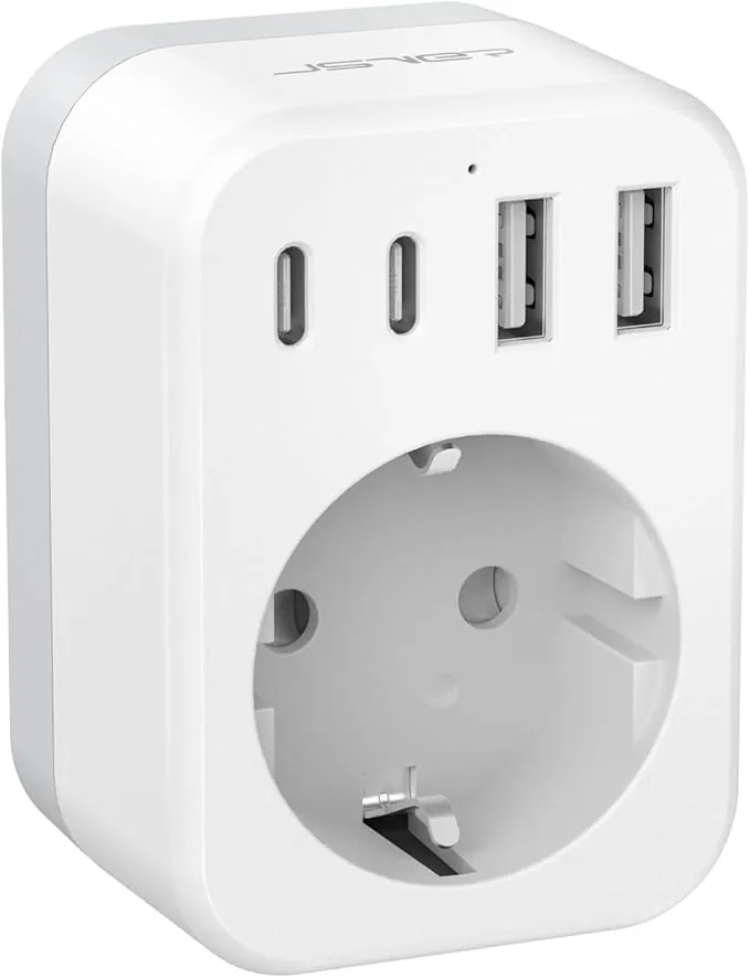 JSVER Adaptador de Viaje para Reino Unido,Adaptador Internacional de Enchufe para Inglaterra y Alemania con 4 Puertos USB,Adaptador de Enchufe Tipo G para Inglaterra, Irlanda, Dubái, Maldivas(Blanco)