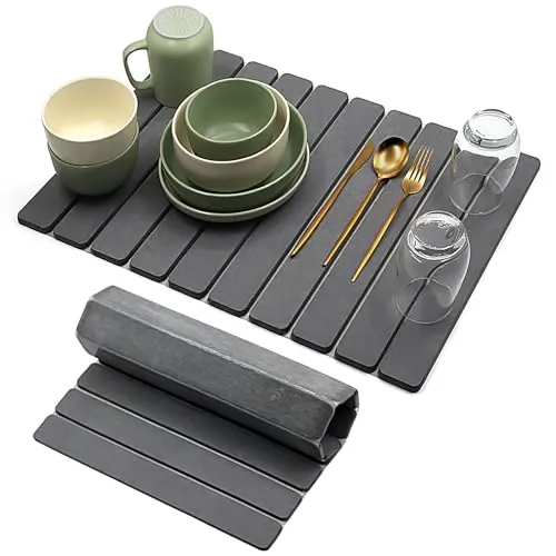 Escurreplatos Diatomita 60 x 40 cm – Alfombrilla Escurreplatos de Diatomita, Alta Absorbencia, Secado Rápido, Antideslizante, para Cocina (Gris Oscuro, 60 x 40 cm)