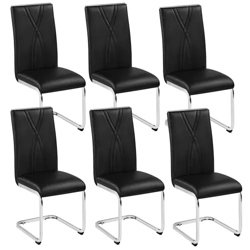 Yaheetech Juego de 6 Sillas de Comedor Cocina Moderna Piel Sintética Negra