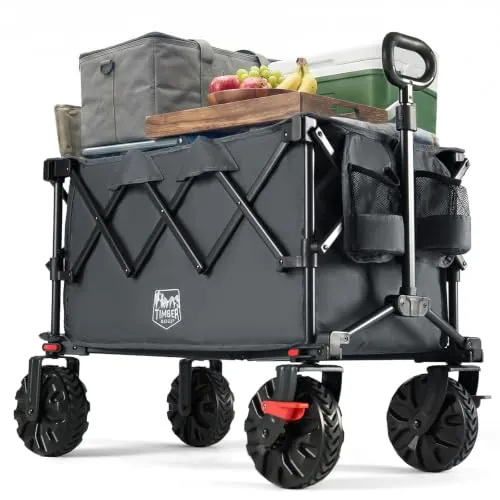 TIMBER RIDGE Carro Plegable Playa XXL de 250L/150 kg Carrito Transporte | carrito playa con ruedas grandes y frenos, carro transporte plegable con soporte para bebidas, para camping, compras, jardín