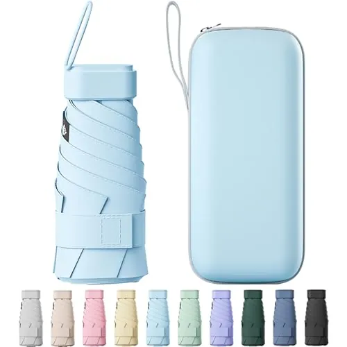 Betrynidil Paraguas de Viaje Plegable - Ultra Compacto y Portátil, Impermeable con Protección UV 99% para Hombre y Mujer (Azul cielo)