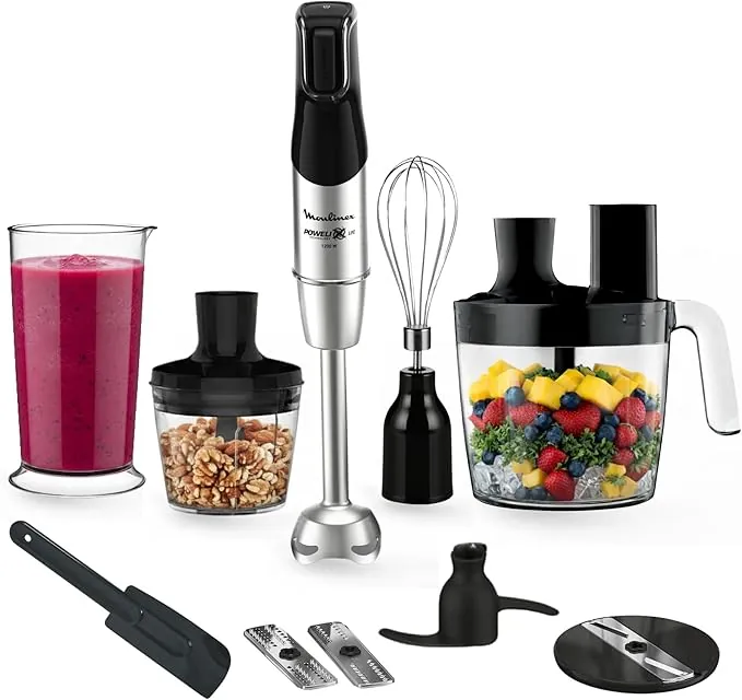 Moulinex Infinyforce Pro - Batidora de mano de 1200 W, Cuchillas Powelix de alto rendimiento y duraderas, Resultados rápidos, Gatillo ergonómico, Diferentes velocidades y accesorios, DD95JD