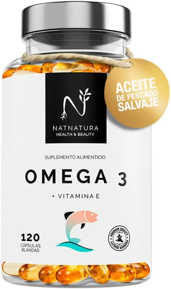 Omega 3 máxima concentración EPA 700mg + DHA 500mg Ácidos grasos Omega 3 (2000 mg) + Vitamina E a base de aceite de pescado salvaje. 120 perlas blandas