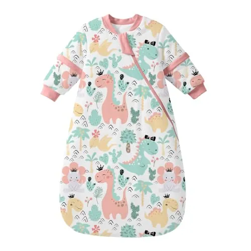 MIKAFEN Saco de Dormir bebé Invierno 3,5 TOG Mangas extraíbles 24-36 Meses | 100% AlgodóN, DiseñO Envolvente Con Amplio Bajo, Ideal OtoñO-Invierno, Lavable A MáQuina, Reina Dinosaurios
