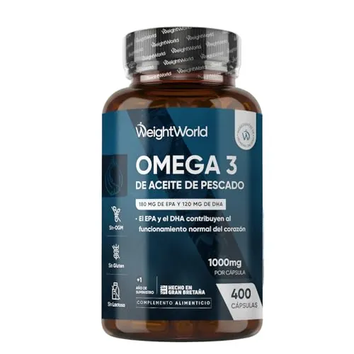 Omega 3 DHA y EPA 1000mg de Concentración 400 Cápsulas Blandas para Más de 1 Año - 180mg EPA + 120mg DHA, Contribuye al Funcionamiento Normal del Corazón (EFSA), Sin OGM ni Gluten
