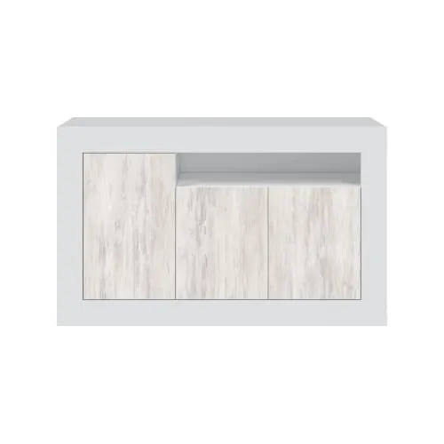 Habitdesign Aparador 3 Puertas Baltik, Medidas: 144x87x42 cm | Color Blanco Artik y Blanco Velho, Buffet para Salon, Armario Auxiliar