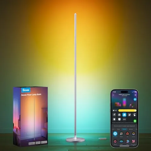 Govee RGBIC Lámpara de Pie LED, Smart Lampara Salon Moderna, Color Plata