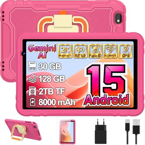 Tablet para Niños 10 Pulgadas Android 15 con Gemini AI, 30GB+2TB TF - Rosa