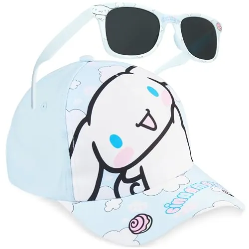 Hello Kitty Cinnamoroll Set Gafas de Sol y Gorra Niña, Protección UV400, Gorra Ajustable, Accesorios de Viaje, Sanrio Regalo para Niña (Azul Cinnamoroll)