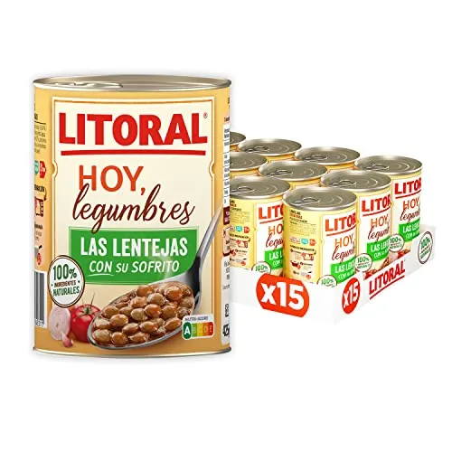 Litoral Hoy Legumbres Lentejas con su sofrito - Plato Preparado Sin Gluten - Pack de 15 x 425g - Total: 6.375 kg