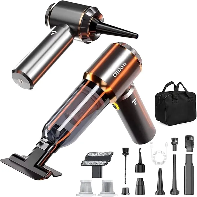 Aspirador de Mano, 28000PA Aspiradora de Coche, 4 en 1 Aspirador Coche con Motor Sin Escobillas, 3 Niveles, Mini Aspiradora Sin Cable para Pelo de Mascotas, Coche, Hogar