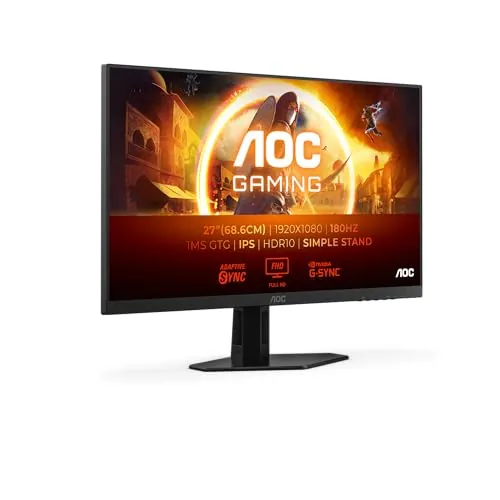 AOC 27G4XED Gaming Monitor 27 Pulgadas, 180Hz Panel Fast IPS, 0.5HDR10, Adaptive Sync, G-Sync Compatible, Altavoces, (1920x1080 HDMI 2X 2.0 DP 1x 1.4) Negro