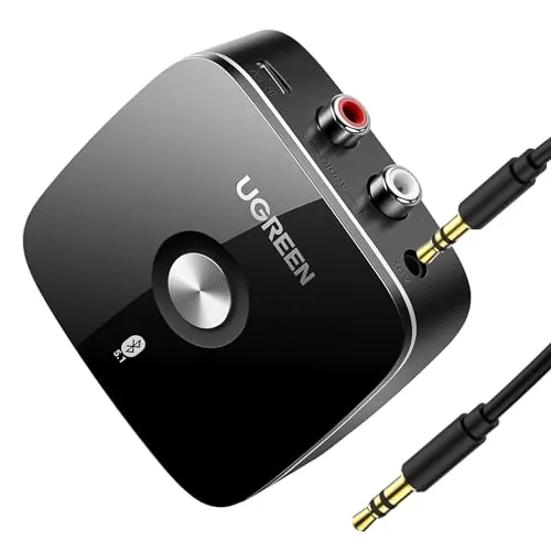 UGREEN Receptor Bluetooth 5.1 aptX HD Audio Adaptador 2RCA 3.5 mm HiFi EDR Baja Latencia Inalámbrico Compatible con Teléfono Tablet Altavoz Amplificador