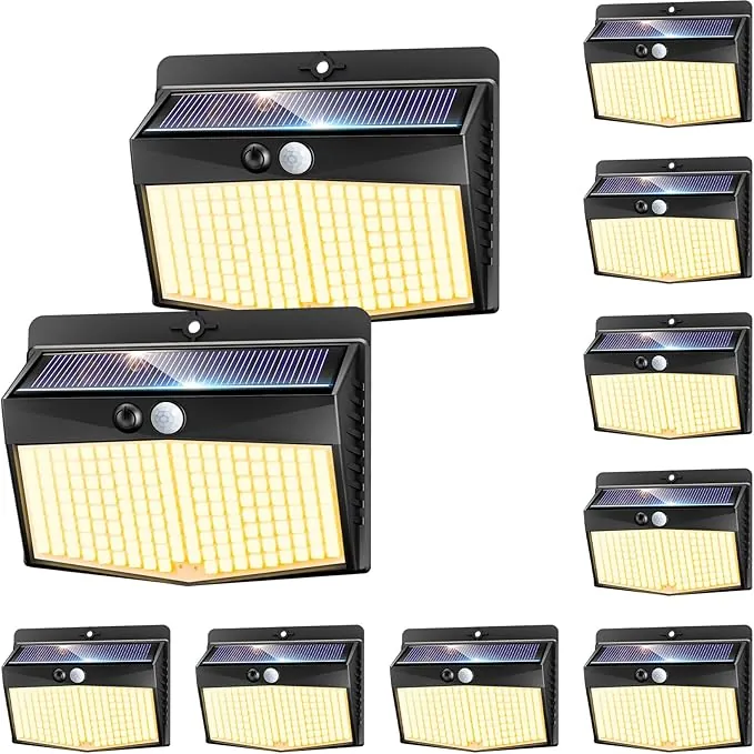 nipify 10 Paquete Luz Exterior Solar, 3 Modos Focos Solares Exterior con Sensor de Movimiento,Impermeable Lamparas Exterior para Jardín, Garaje, Patio, Caminos