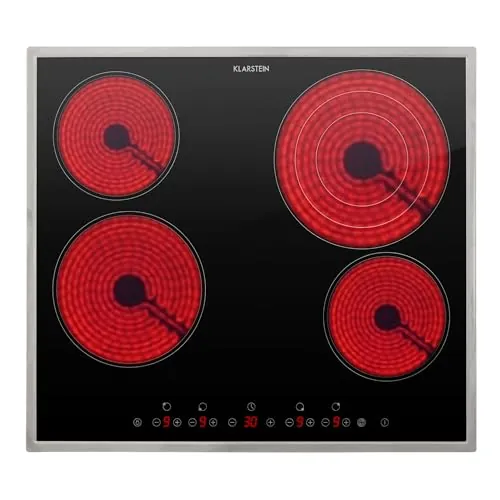 Klarstein Placa Vitroceramica, Placa Vitrocerámica Electrica 6500W, Vitro Eléctrica 4 Fuegos, Placas Vitro Electrica Cocina, Cocina 4 Fogones, Vitroceramicas, Encimera Cocinas