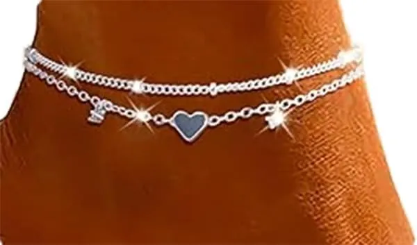 Tobilleras de Plata Ajustables Corazón de Mariposa para Mujer, Tobilleras Dobles Joyas de Pie de Playa Regalos para Mujer Adolescentes Niñas, Tobillera Pulsera (Incluye Caja de Regalo)