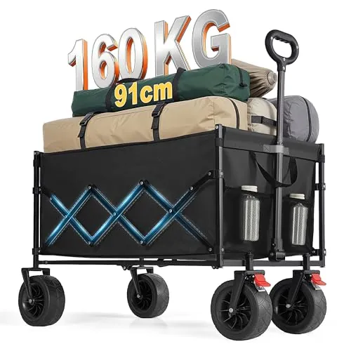 SONGMICS Carro Plegable de Jardín, Carga de 180 kg, 200 L | Con Asa, 4 Ruedas Reforzadas (2 Giratorias), para Exterior, Negro Tinta, Colección SANDY GFW201B101
