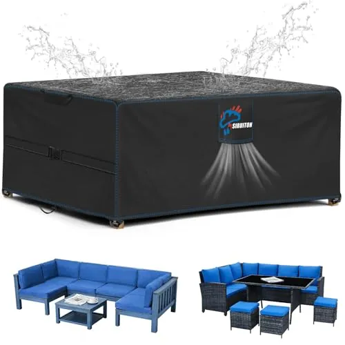 SIRUITON cubierta de muebles de patio, Funda para Muebles De Jardín, Impermeable, Resistente Al Viento, Resistente a Los Rayos UV, Cubierta De Muebles Oxford 520D para Mesa Y Sillas (213x132x74cm)