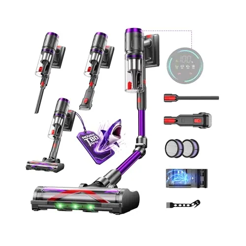 Circlio Aspiradora Sin Cable 58000Pa/600W/75Min, Escoba Aspiradora sin Cable de 1.6L, Pantalla Táctil LED Inteligente, Aspirador Inalámbrico Antienredo, Ideal para Suelos, Alfombras y Pelo de Mascotas