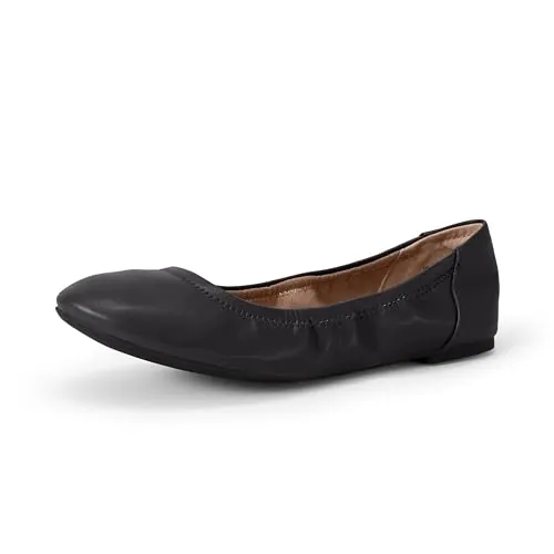 Amazon Essentials Belice - Zapatos planos tipo ballet para mujer, piel sintética negra, talla 5.5 de ancho